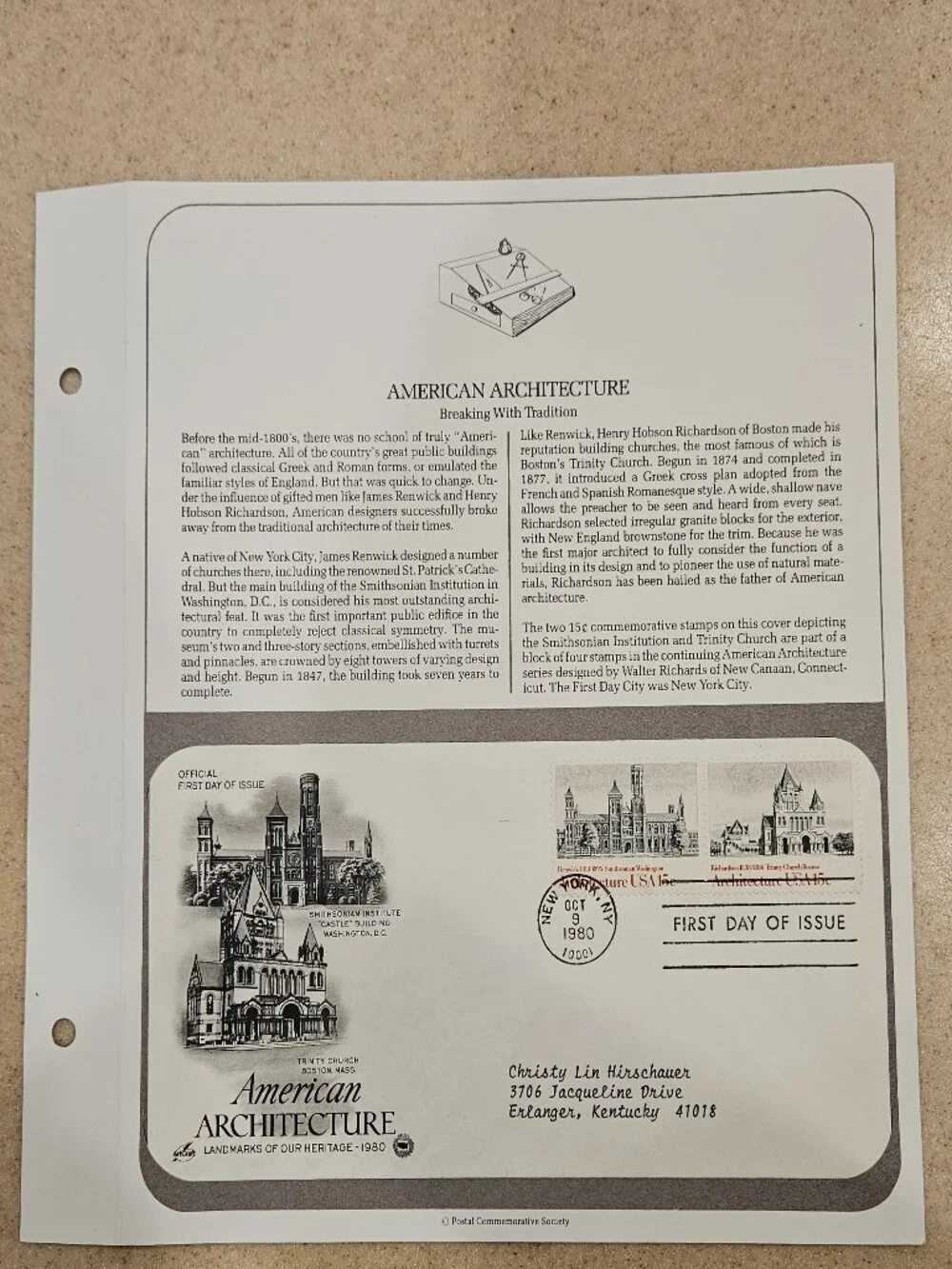 RARE COLLECTIBLE USPS 1ST DAY ISSUE AMERICAN ARCHITECTURE SMITHSONIAN STAMP FDC